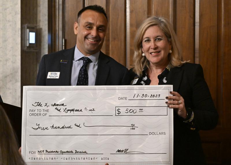 A check for $500 was presented to the Leukemia and Lymphoma Society by the Women’s Council of Realtors Sussex County. Shown are Matthew Trone, 2023 WCR treasurer, left, and Linda Lizzio, 2023 WCR president.